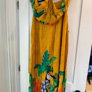 Tropical Yellow Maxi Dress with Parrot Print
